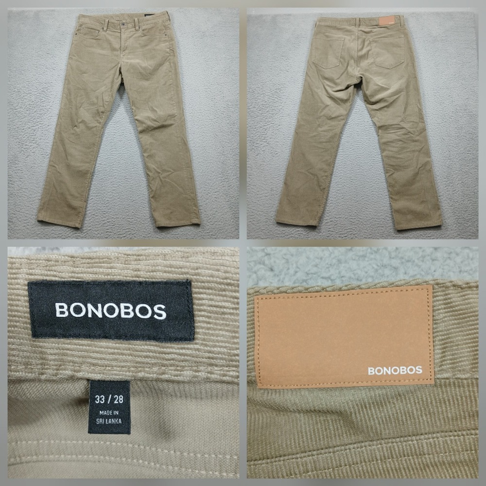 Bonobos Men's Corduroy‎ Pants 33x28 Tan Slim Straight Casual